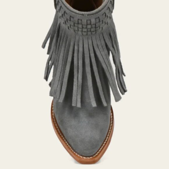 NEW FRYE Nubuck Leather Sacha Short Fringe Boots Steel Blue for women 2511 15M8 - Picture 8 of 9